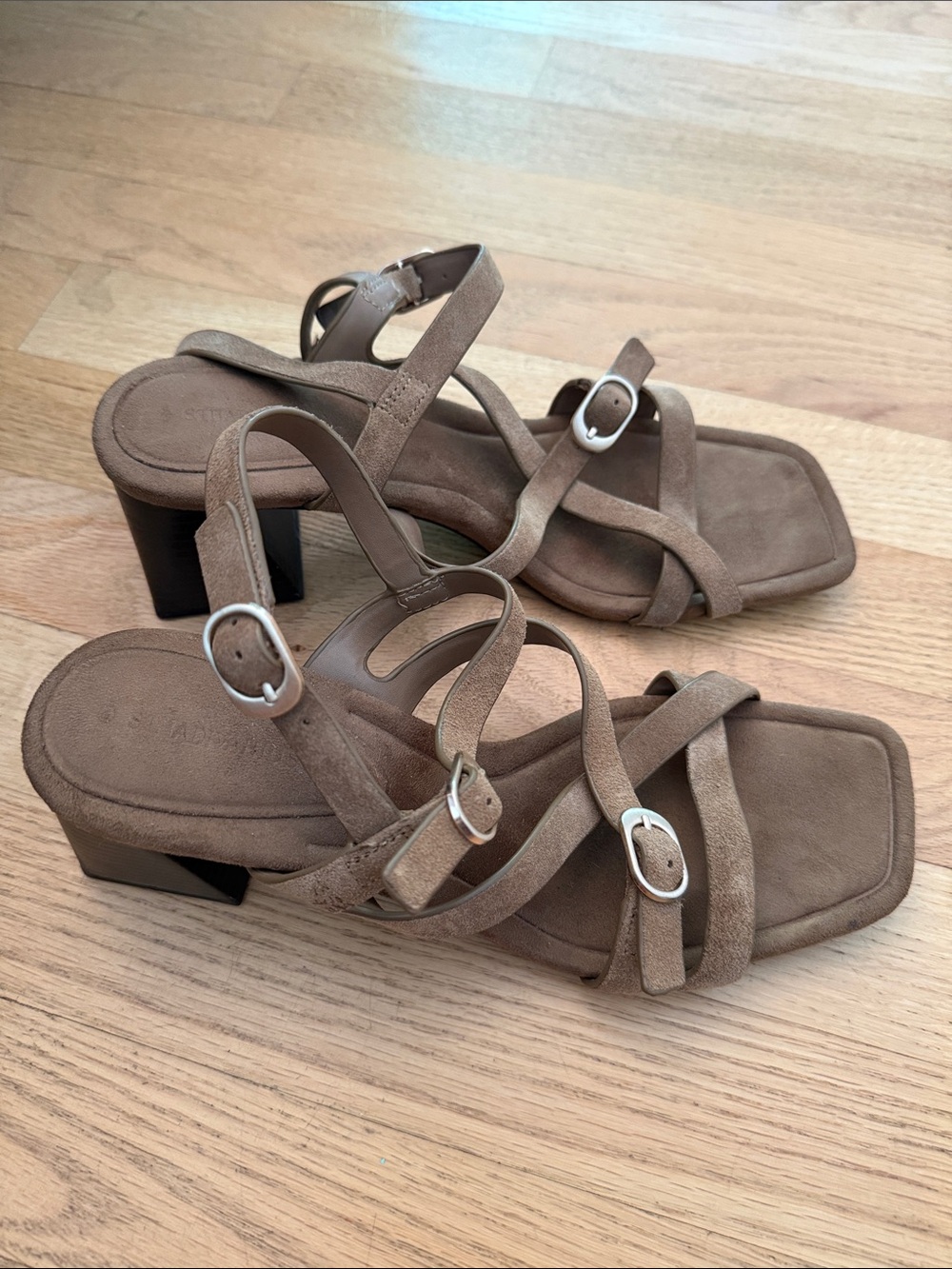 EUC: Taupe Strappy Block Heel Sandals, Purchased in Italy, sz. 39